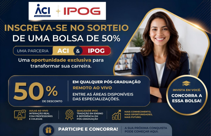 Sorteio de bolsa de 50% de desconto em curso do IPOG