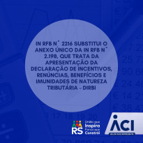 IN RFB nº 2216 substitui o Anexo Único da IN RFB nº 2.198, que trata da apresentação da Declaração de Incentivos, Renúncias, Benefícios e Imunidades de Natureza Tributária – DIRBI