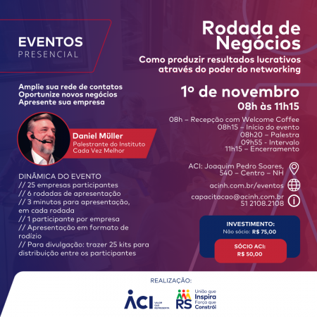 Daniel Müller é palestrante da próxima Rodada de Negócios, dia 01 de novembro